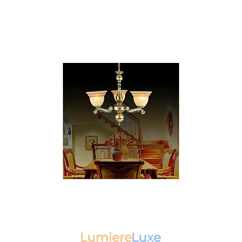 Lustre trois lumières bronze européen rétro classique