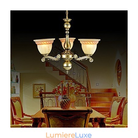 Lustre trois lumières bronze européen rétro classique Lustre trois lumières bronze européen rétro classique