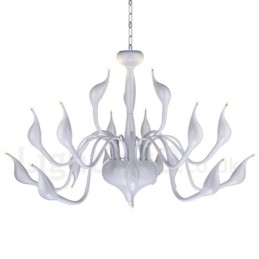 Lustre moderne en acier inoxydable à 18 lumières en forme de cygne, luminaire G4, finition blanche