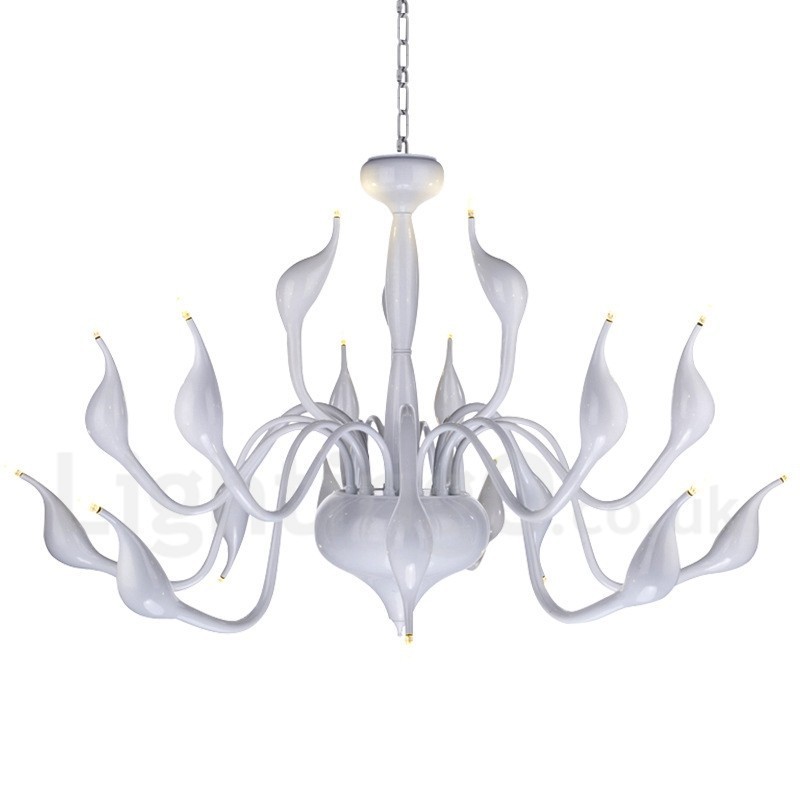 Lustre moderne en acier inoxydable à 18 lumières en forme de cygne, luminaire G4, finition blanche