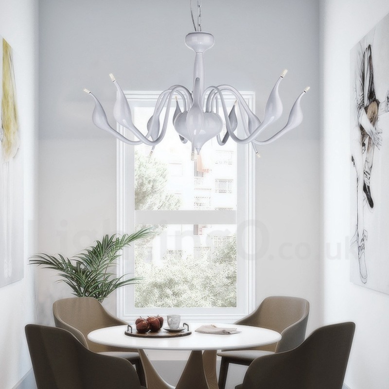 Lustre moderne en acier inoxydable à 18 lumières en forme de cygne, luminaire G4, finition blanche