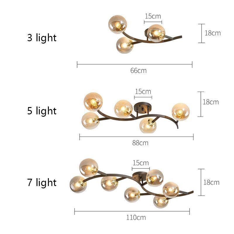 Plafonnier moderne minimaliste en forme de branche avec globe en verre
