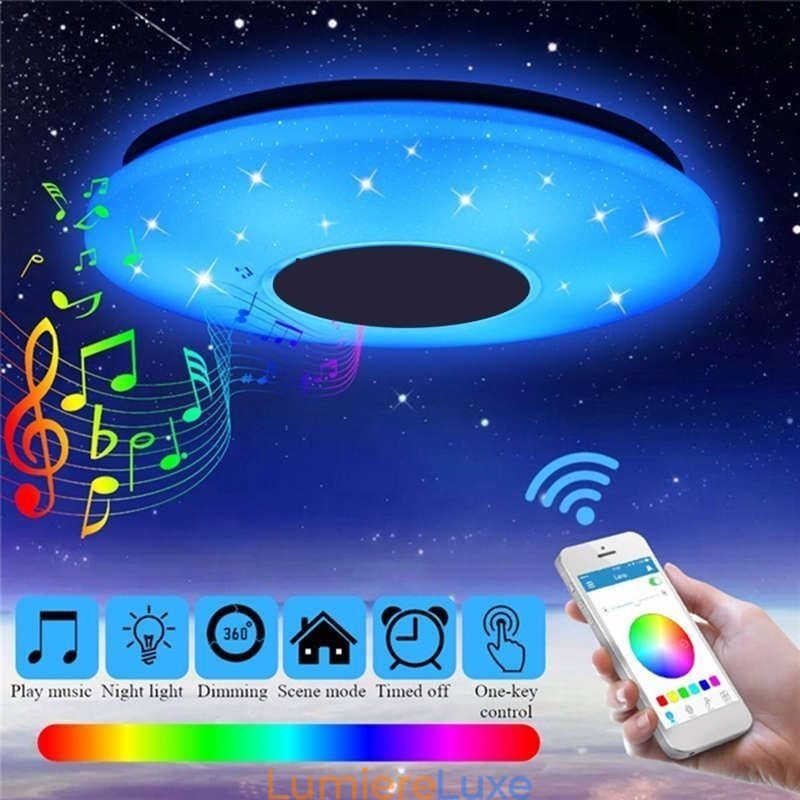 Plafonnier encastré coloré avec fonction de synchronisation du haut-parleur musical Bluetooth