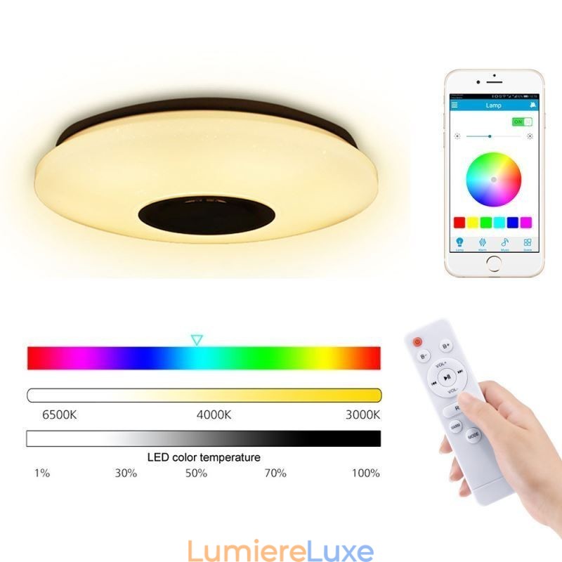 Plafonnier encastré coloré avec fonction de synchronisation du haut-parleur musical Bluetooth