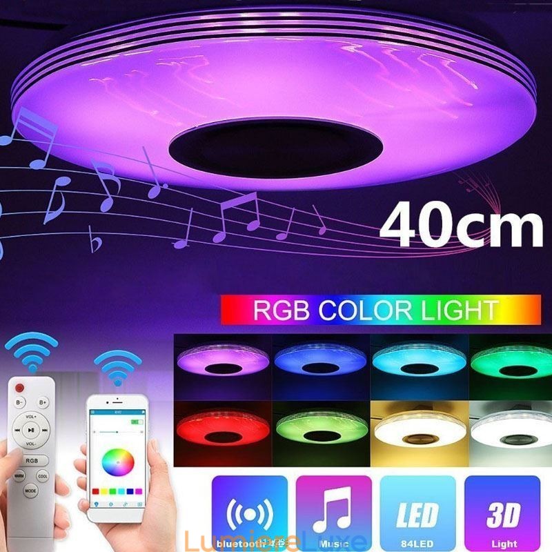 Plafonnier encastré, lampe décorative, télécommande par application, haut-parleur musical Bluetooth