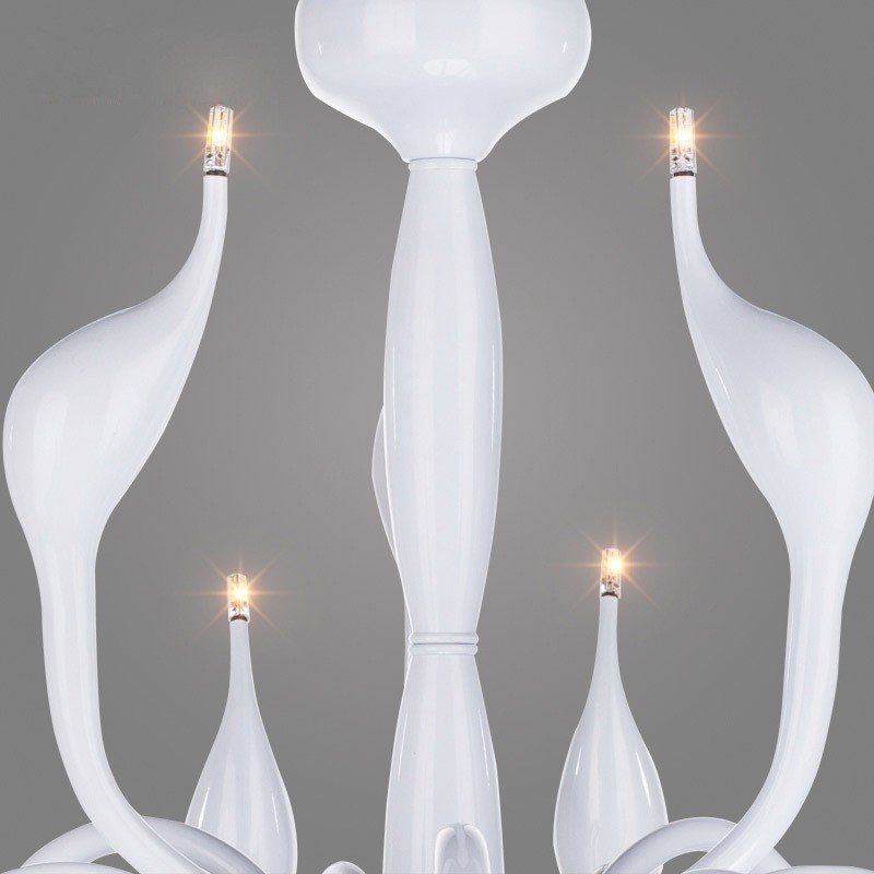 Lustre moderne en acier inoxydable à 18 lumières en forme de cygne, luminaire G4, finition blanche