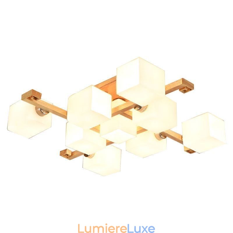 Plafonnier encastré nordique en bois massif, design créatif et chaleureux