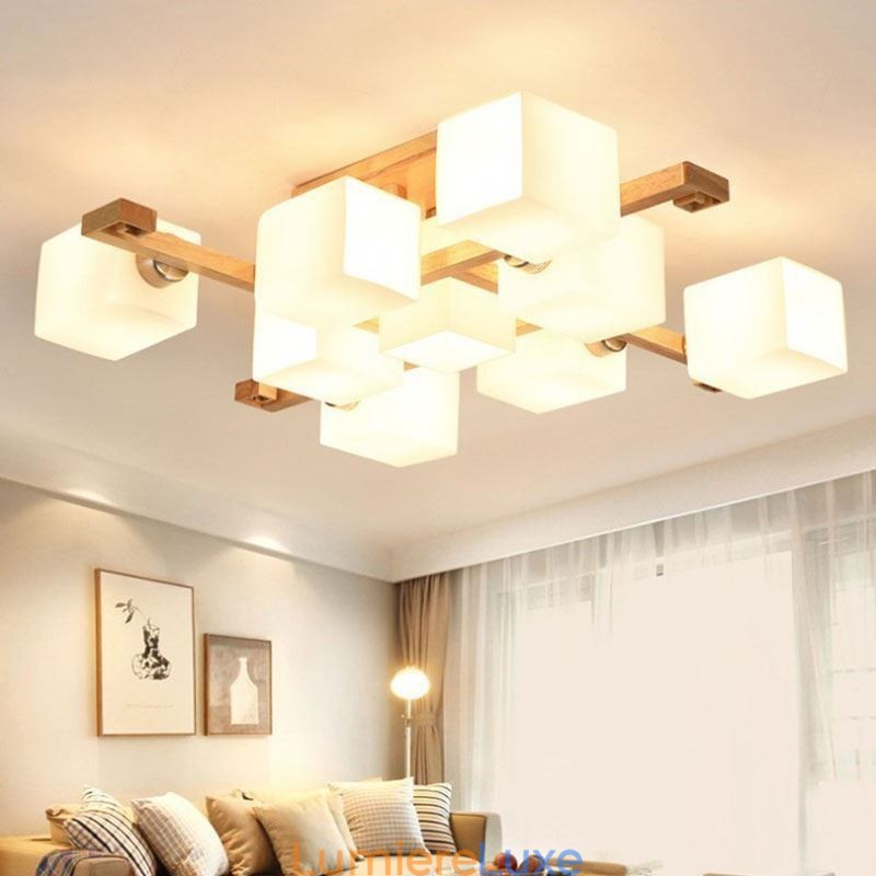 Plafonnier encastré nordique en bois massif, design créatif et chaleureux