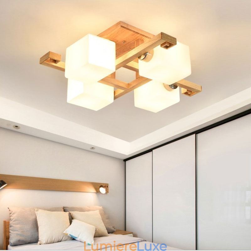 Plafonnier encastré nordique en bois massif, design créatif et chaleureux