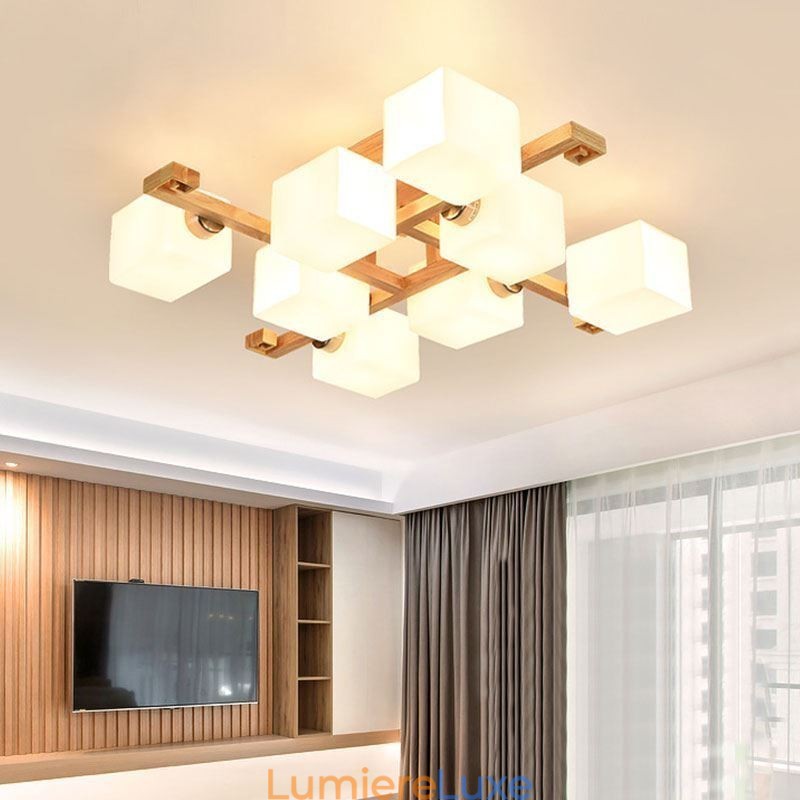 Plafonnier encastré nordique en bois massif, design créatif et chaleureux