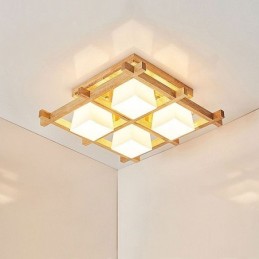 Plafonnier encastré à grille carrée nordique en bois d'hévéa