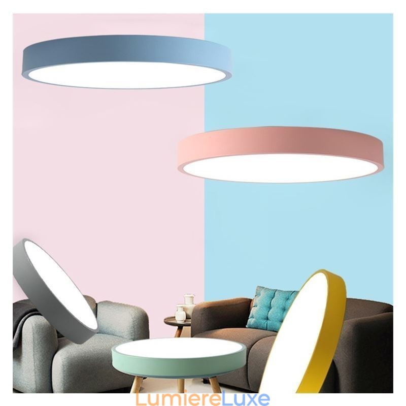 Plafonnier contemporain ultra fin à encastrer, lampe ronde