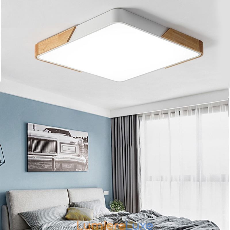 Plafonnier simple à encastrer avec cadre en bois, design ultra fin, luminaire suspendu