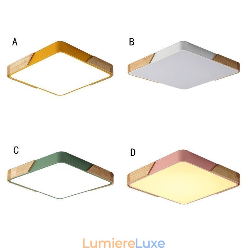 Plafonnier simple à encastrer avec cadre en bois, design ultra fin, luminaire suspendu