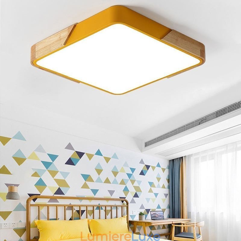 Plafonnier simple à encastrer avec cadre en bois, design ultra fin, luminaire suspendu