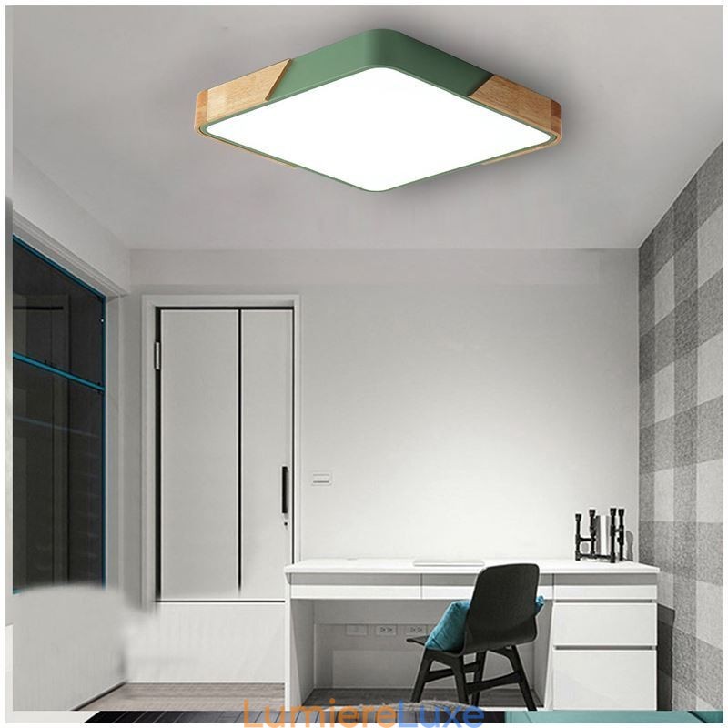 Plafonnier simple à encastrer avec cadre en bois, design ultra fin, luminaire suspendu