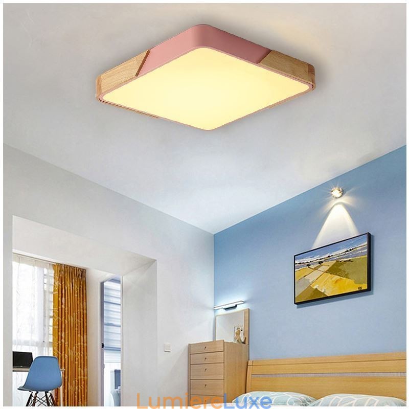 Plafonnier simple à encastrer avec cadre en bois, design ultra fin, luminaire suspendu