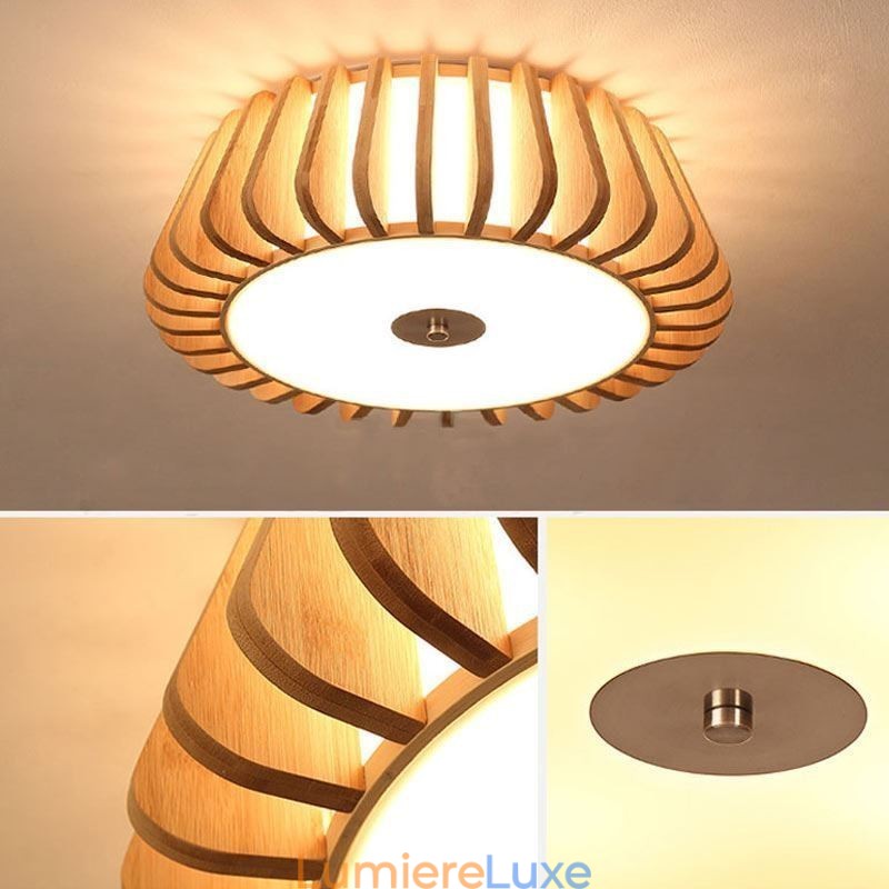 Plafonnier rond en bambou créatif à montage encastré de style nordique