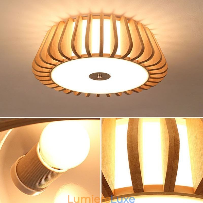 Plafonnier rond en bambou créatif à montage encastré de style nordique