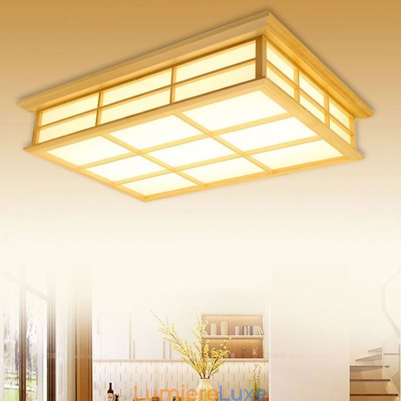 Plafonnier japonais cubique en bois massif