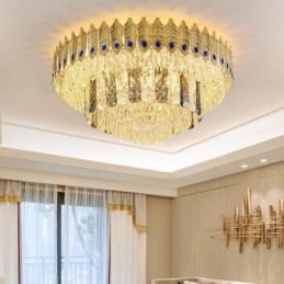 Plafonnier décoratif de luxe en cristal, rond et galvanisé, en forme de queue de phénix, doré