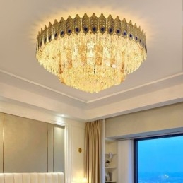 Plafonnier décoratif de luxe en cristal, rond et galvanisé, en forme de queue de phénix, doré