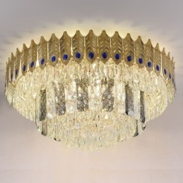Plafonnier décoratif de luxe en cristal, rond et galvanisé, en forme de queue de phénix, doré