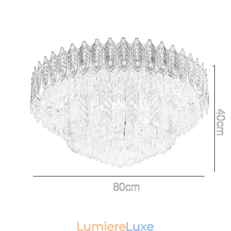Plafonnier décoratif de luxe en cristal, rond et galvanisé, en forme de queue de phénix, doré