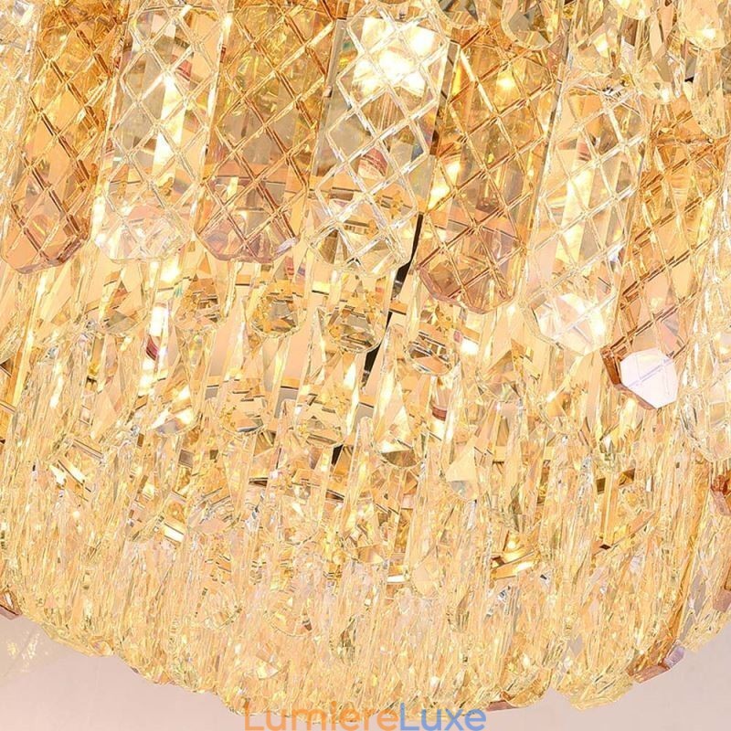 Plafonnier décoratif de luxe en cristal, rond et galvanisé, en forme de queue de phénix, doré