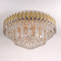 Plafonnier décoratif de luxe en cristal, rond et galvanisé, en forme de queue de phénix, doré