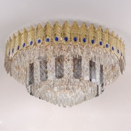 Plafonnier décoratif de luxe en cristal, rond et galvanisé, en forme de queue de phénix, doré