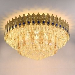 Plafonnier décoratif de luxe en cristal, rond et galvanisé, en forme de queue de phénix, doré
