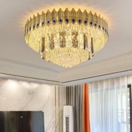 Plafonnier décoratif de luxe en cristal, rond et galvanisé, en forme de queue de phénix, doré