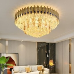 Plafonnier décoratif de luxe en cristal, rond et galvanisé, en forme de queue de phénix, doré