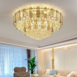 Plafonnier décoratif de luxe rond à double couche en cristal, 80 cm