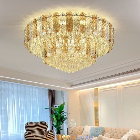 Plafonnier décoratif de luxe rond à double couche en cristal, 80 cm Plafonnier décoratif de luxe rond à double couche en cristal, 80 cm