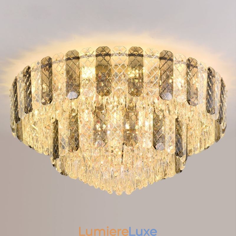 Plafonnier décoratif de luxe rond à double couche en cristal, 80 cm