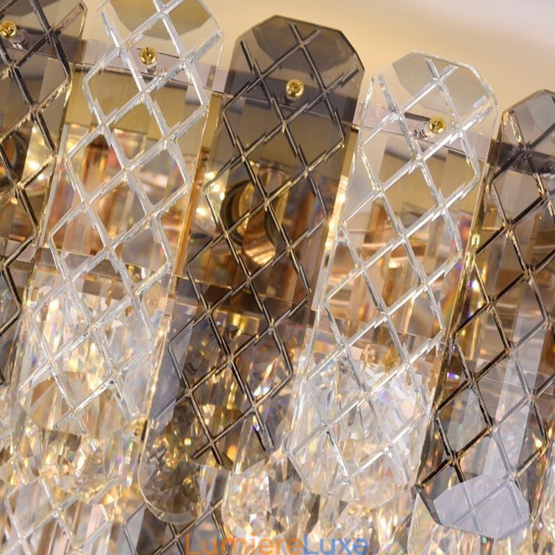 Plafonnier décoratif de luxe rond à double couche en cristal, 80 cm