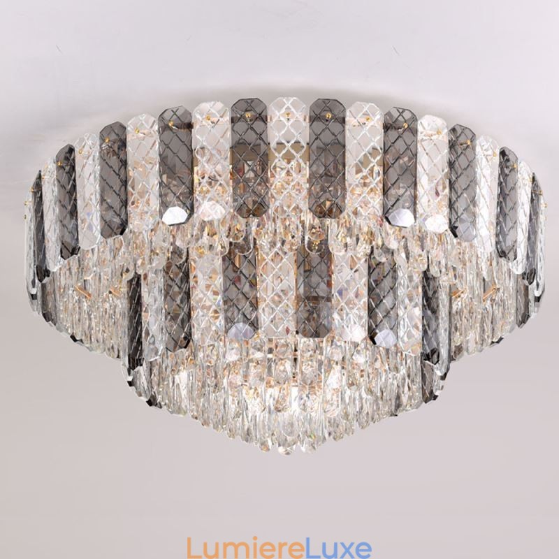 Plafonnier décoratif de luxe rond à double couche en cristal, 80 cm
