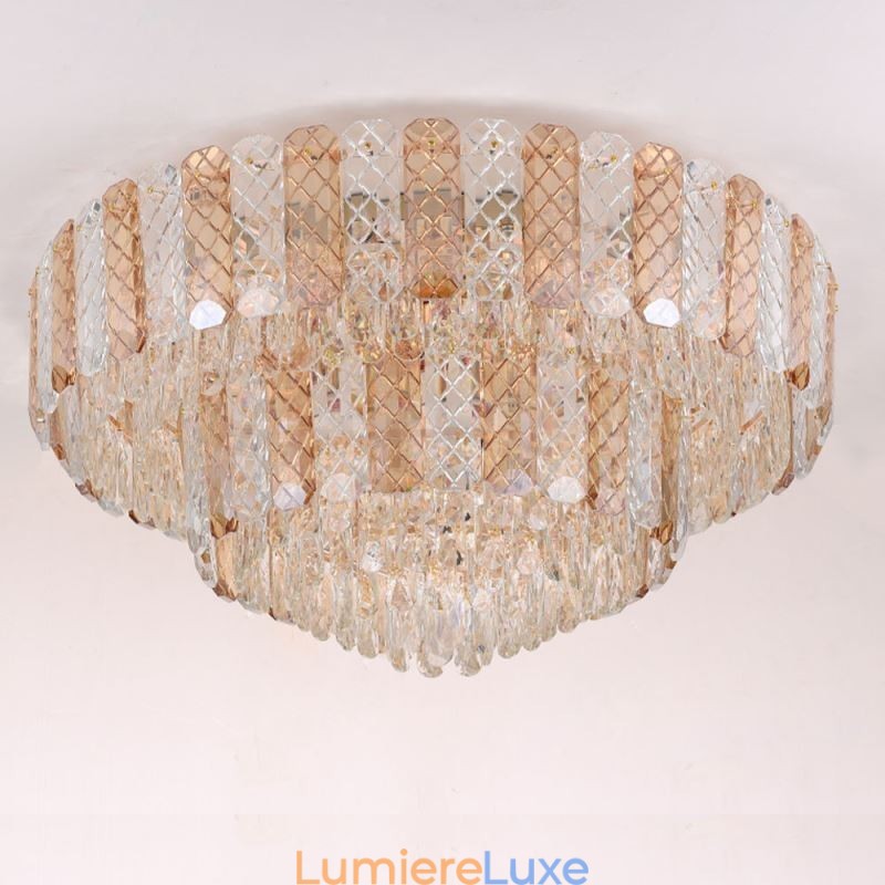 Plafonnier décoratif de luxe rond à double couche en cristal, 80 cm
