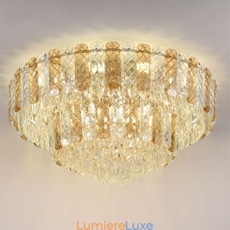 Plafonnier décoratif de luxe rond à double couche en cristal, 80 cm