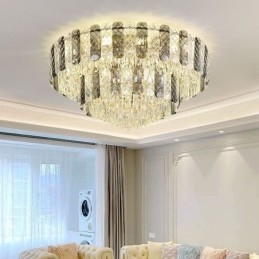 Plafonnier décoratif de luxe rond à double couche en cristal, 80 cm