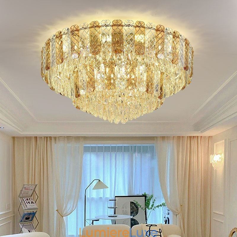 Plafonnier décoratif de luxe rond à double couche en cristal, 80 cm
