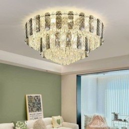 Plafonnier décoratif de luxe rond à double couche en cristal, 80 cm