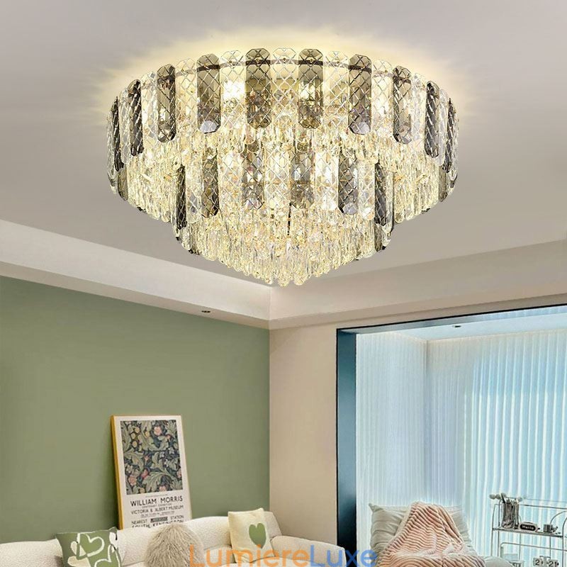 Plafonnier décoratif de luxe rond à double couche en cristal, 80 cm