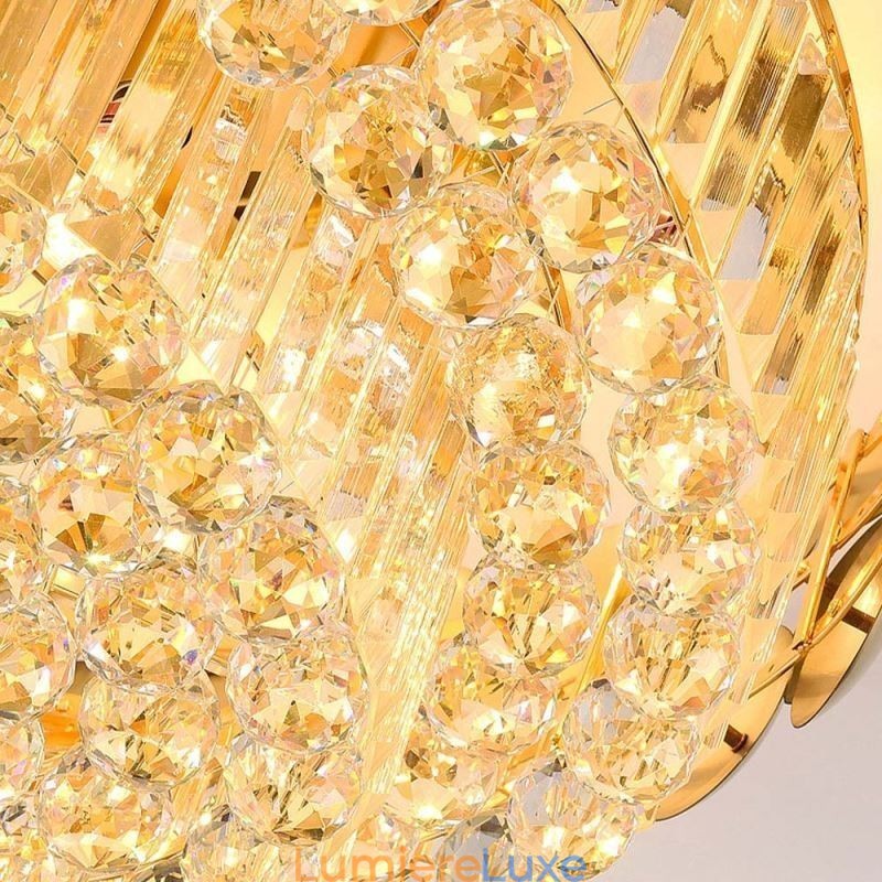 Plafonnier décoratif de luxe rond en cristal plaqué or électrolytique 80 cm
