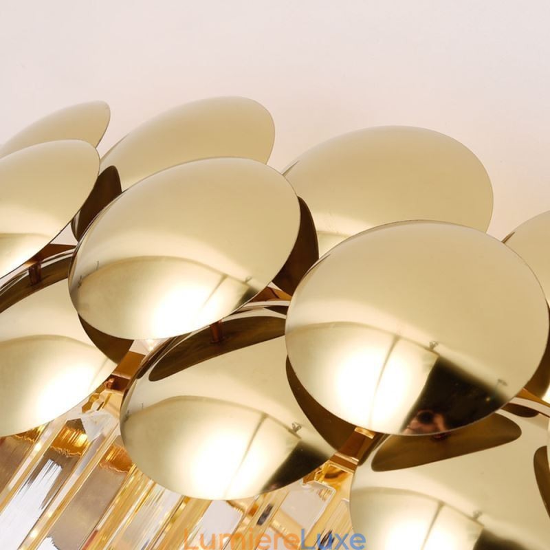 Plafonnier décoratif de luxe rond en cristal plaqué or électrolytique 80 cm