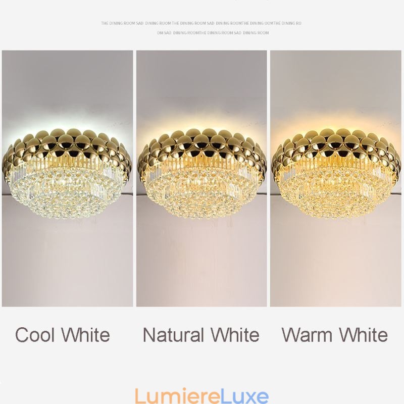 Plafonnier décoratif de luxe rond en cristal plaqué or électrolytique 80 cm