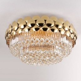 Plafonnier décoratif de luxe rond en cristal plaqué or électrolytique 80 cm