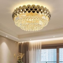 Plafonnier décoratif de luxe rond en cristal plaqué or électrolytique 80 cm